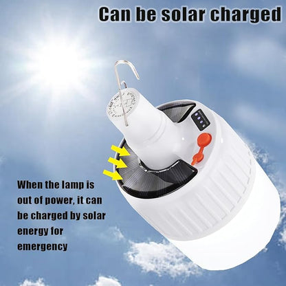 LED Camping Tent Solar Lantern Bulb Lights 5 Mode USB Rechargeable with Remote Control Portable Hanging Outdoor Fishing Emergency Courtyard Garden 4 Power Display Outdoor 2 Pack