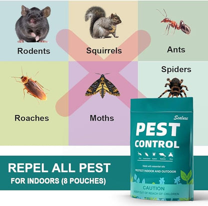 Pest Control Pouches, Rodent Repellent, Indoor Mice Repellent, Repel Mice,Mouse,Rats,Ant,Roach,Spider,Moths& Other Pest,Mouse Repellent Pouches,Safe for Kids & Pets,Pest Repellent-8 Pouches