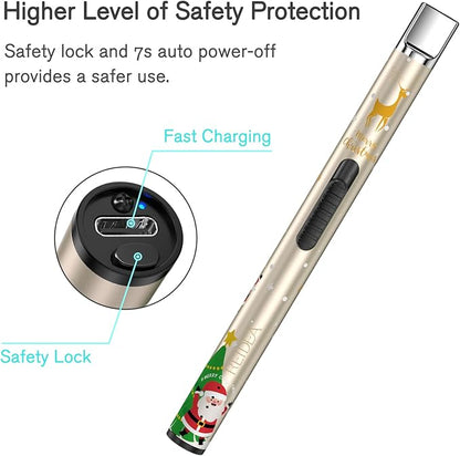 REIDEA Lighter S4 Pro Candle Lighter, Electric Lighters USB Rechargeable with Safety Switch Button and Power Indicator for Fireworks and BBQ Cooking, Fireworks, Family Use and Camping, Christmas