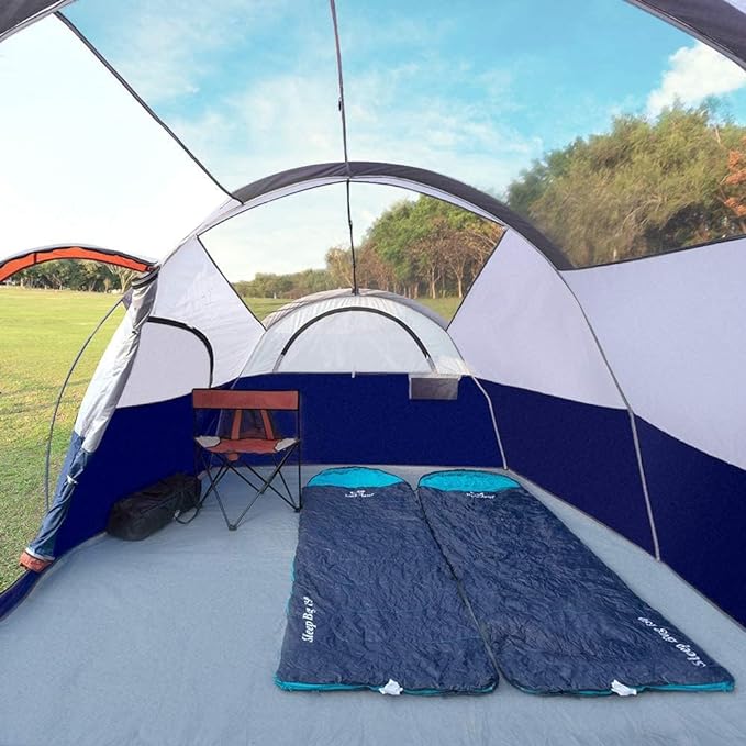 CAMPROS CP Tent 8 Person Camping Tents, Weather Resistant Family Tent, 5 Large Mesh Windows, Double Layer, Divided Curtain for Separated Room, Portable with Carry Bag