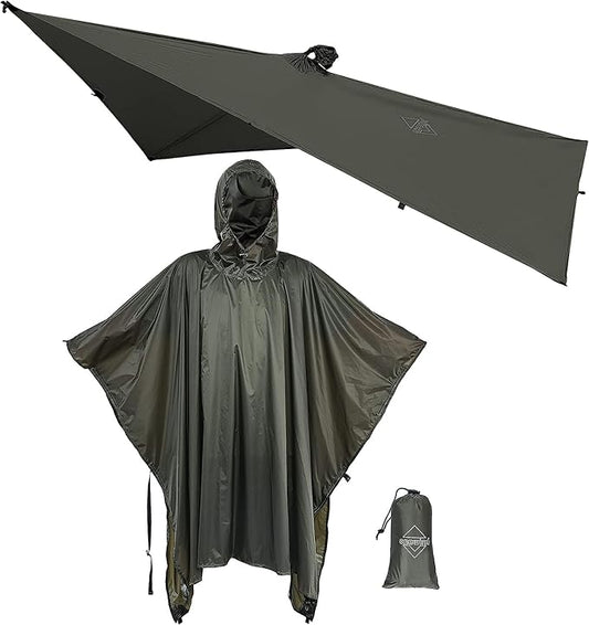 onewind Hooded Rain Poncho, Silnylon Camping Rain Coat Versatile Survival Shelter Lightweight Poncho for Hiking, Backpacking
