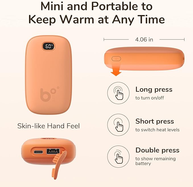 JISULIFE Hand Warmers Rechargeable with 9000mAh Backup Power Bank, Electric Hand Heater, Reusable Battery Operated Hand Warmer, Winter for Women/Men/Camping/Fishing/Hunting