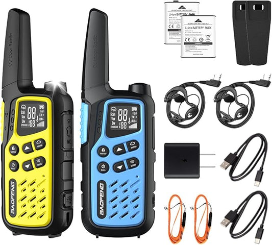 BAOFENG T25 Walkie Talkies for Adults Teens 22 FRS Channels Two Way Radio with 1400mAh Rechargeable Battery, VOX, NOAA, Flashlight, SOS, Dual Watch for Camping, Hiking, Biking, Family Outdoors, 2 Pack