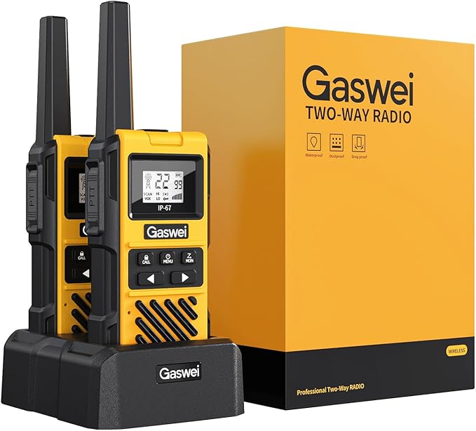 Gaswei G1pro Heavy Duty Walkie Talkies for Adults, Rechargeable Two Way Radios Long Range, 2 watt Emergency Radio, IP67 Waterproof, VOX，Rechargeable, Portable, FRS, Durable, USB Type-c (2 pack)