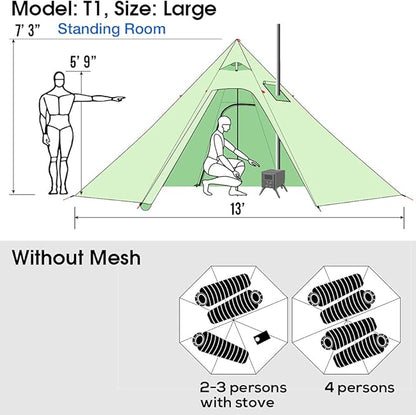 4 Persons 5lb Lightweight Tipi Hot Tents with Stove Jack, 7'3" Standing Room, Teepee Tent for Hunting Family Team Backpacking Camping Hiking