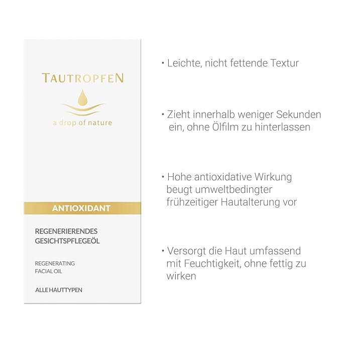 natural cosmetics regenerating facial care oil (35 ml), light texture, quickly absorbed, with coenzyme Q10 & amaranth oil, anti-aging facial oil for all skin types