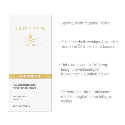 natural cosmetics regenerating facial care oil (35 ml), light texture, quickly absorbed, with coenzyme Q10 & amaranth oil, anti-aging facial oil for all skin types