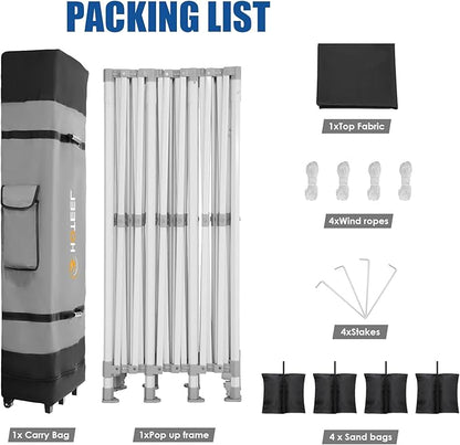 HOTEEL 10x30 Pop up Canopy Tent for Parties, Heavy Duty Easy Setup Tent Without Sidewalls, Outdoor Commercial Instant Gazebo for Wedding Event, with Portable Bag, Black(Hexagonal Frame)