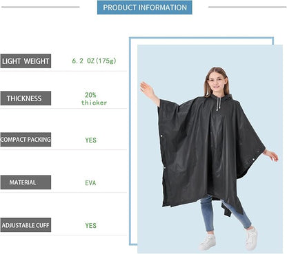 Reusable Adult Rain Ponchos 2 Pcs for Women and Men with Drawstring Hood Perfect for Camping