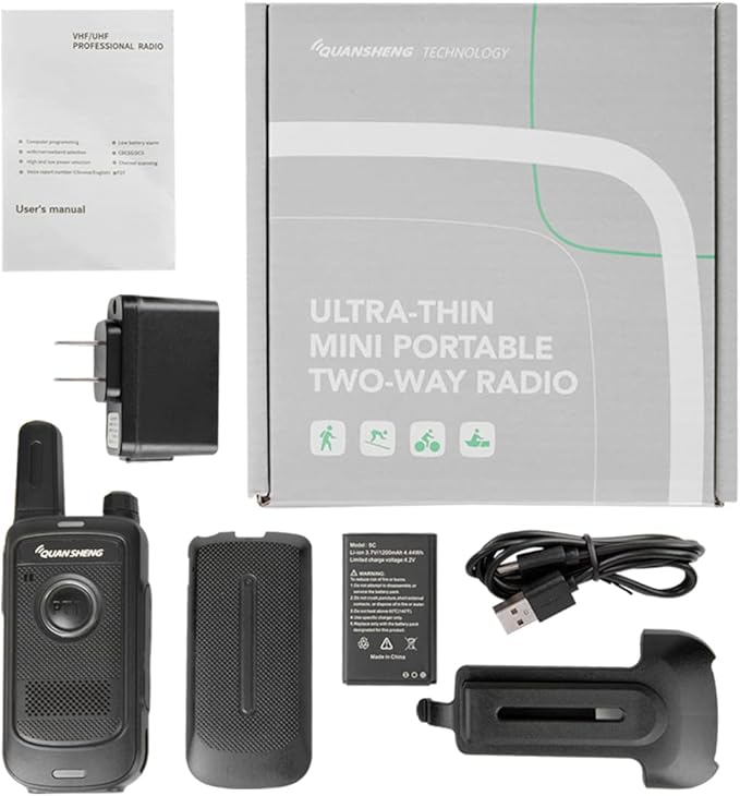 TG-S1 Walkie Talkie Rechargeable Two Way Radio, Long Range Portable FRS Two-Way Radios for Family Camping, Hiking, Car Trip (Black 1 Pack)
