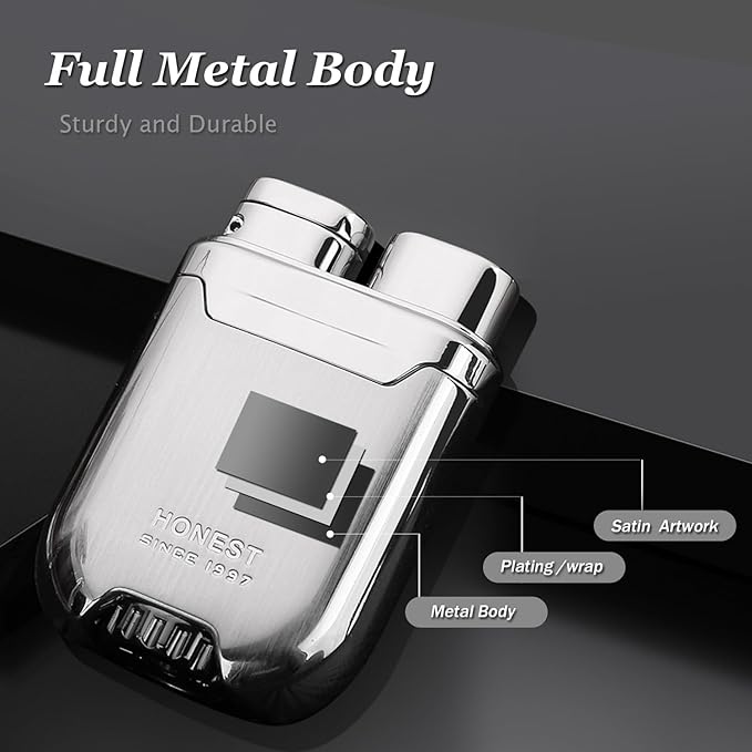 HONEST Torch Lighter Butane Lighter Windproof Lighter Mens Gifts Lighter for Candle Camping Family Use (Silver)