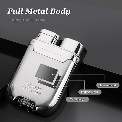 HONEST Torch Lighter Butane Lighter Windproof Lighter Mens Gifts Lighter for Candle Camping Family Use (Silver)