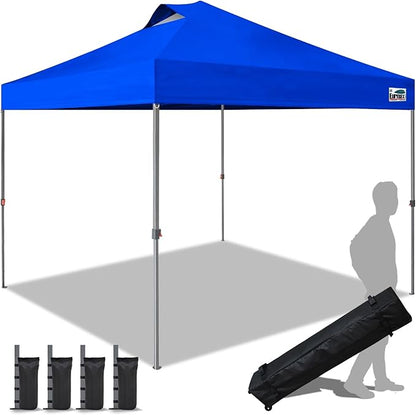 Eurmax USA NOMATTER ONE-Person Open&Close 10x10ft Pop Up Canopy Tent，Portable Shelter Canopy for Outdoor Events，Instant Canopies, Temporary Sunshade,Bonus 4 Sand Bags(Blue)