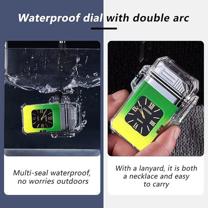 SKRFIRE Outdoor Windproof Flameless Lighter Rechargeable Plasma Double Arc Lighter Fashion Cute Mini Electric Lighter for Boyfriend, Friends and Family (Green and Yellow Gradient)