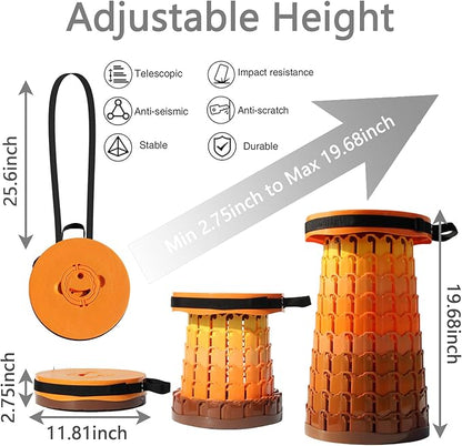 Upgraded XXL Collapsible Stool with Cushion,19.7"H-11.8"D Telescoping Folding Stool for Adults,More Sturdy Portable Camping Stools with Load Capacity 1000lbs for Outdoor,Garden,Fishing,Hiking