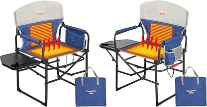 SUNNYFEEL Heated Camping Directors Chair 2 Pack, Portable Folding Lawn Chairs for Adults Heavy Duty with Side Table,Pocket for Beach, Fishing,Picnic,Concert Outdoor, Foldable Camp Chairs