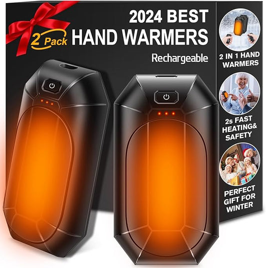 2 Pack 𝐇𝐚𝐧𝐝 𝐖𝐚𝐫𝐦𝐞𝐫𝐬 Rechargeable,Portable Electric Hand Warmers Reusable,USB Handwarmers,Outdoor/Indoor/Working/Studying/Camping/Hunting/Golf/Pain Relief/Game/Warm Gifts for Men Women Kids