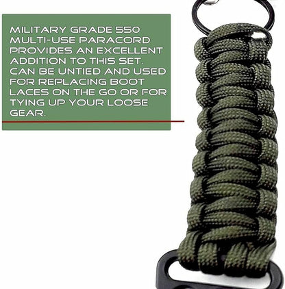 Ferro Fire Starter 4 inch Survival Ferrocerium Drilled Flint Fire Starter, Ferro Rod Kit with Paracord Lanyard Handle, Striker, Cotton Tinder Tab in o-Ring Sealed Carrier Tube and Carry Clip