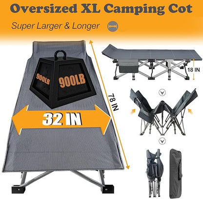 ABORON 2PK Oversized Folding Camping Cot for Adults, Double Layer 1200D, 500lb Capacity, Heavy Duty Guest Cot with Mat & Carrying Bag for Indoor & Outdoor Use