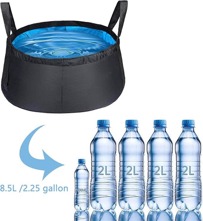 2 Pack Collapsible Bucket with Handle 2 Gallon Portable Camping Wash Basin Folding Water Container for Fishing Beach (Red+Blue)