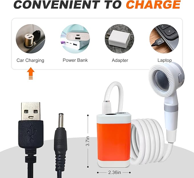 Portable Camping Shower Outdoor Camp Shower Pump,Upgrade Rechargeable Electric Shower Pump with Intelligent Digital Display Multiple Spray Modes for Camping, Hiking, Traveling,RV