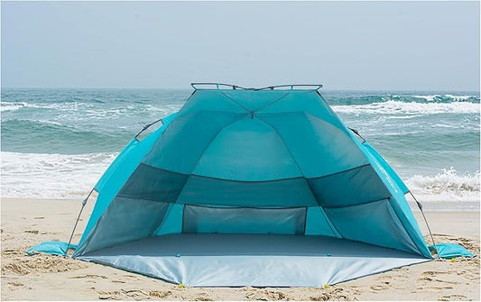 Three Bears Pop Up Beach Tent Sun Shade Shelter for 3-4 Person, UPF 50＋ UV Protection, Lightweight & Easy Setup Beach Shade Canopy, Portable Beach Shade Tent Beach Cabana (Blue)