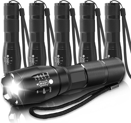 MODOAO LED Flashlights High Lumens 6 Pack Tactical Flashlights for Camping, Hiking, Walking,Zoomable Powerful Emergency Flashlights with 5 Modes for Outdoor Use,Handheld Flashlights (6 Pack)