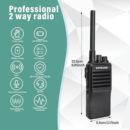 KP01 Walkie Talkies for Adults Long Range Rechargeable, Programmable Business 2 Way Radios with Earpiece, for Business or Family Camping Hiking Skiing Cruises (2 Pack), Black