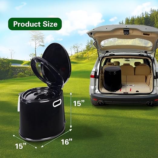 Camping Toilet, Portable Toilet for Adults & Kids, 5.3 Gallon Camping Toilet with Detachable Inner Bucket and Removable Toilet Paper Holder (Black)