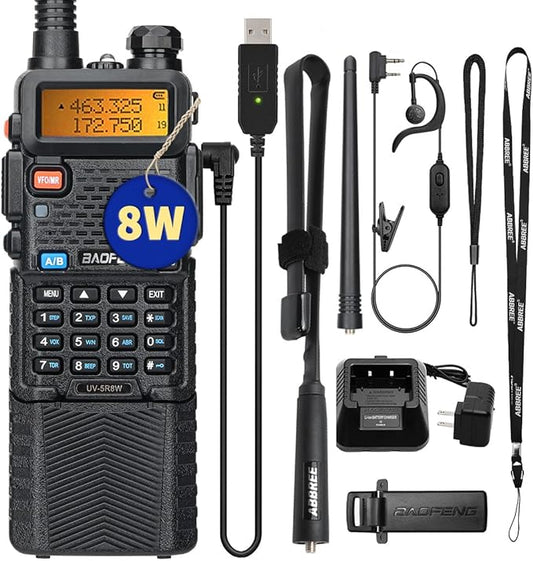 BaoFeng UV-5R 8W Radio Ham Radios Long Range Rechargeable Handheld Two-Way Radio Walkie Talkies for Adults with Earpiece,3800mAh Battery and USB Charging Cable for Survival Gear Hunting