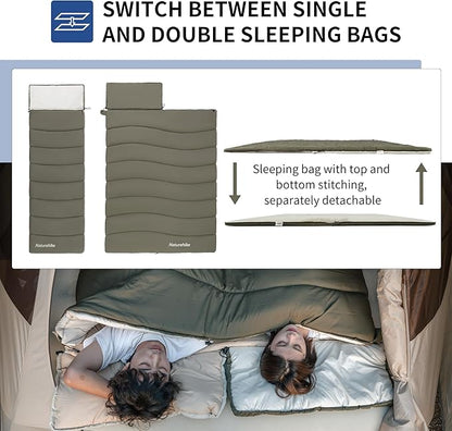 Naturehike Camping Sleeping Bag for Adults, 36/54℉, Spliceable Double Sleeping Bag 3 Seasons, Lightweight Waterproof Sleep Bags for Cold&Warm Weather