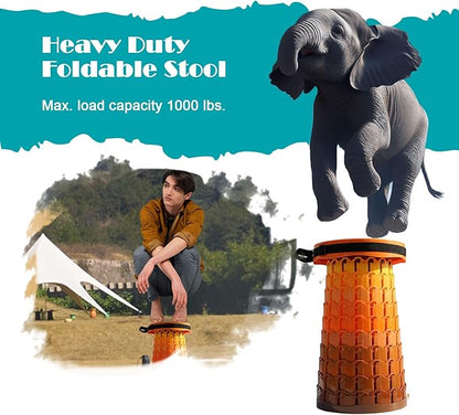 2025 Upgraded XXL Collapsible Stool with Cushion, 1000 lbs Capacity & 19.7-in High, Wider & Taller Heavy Duty Portable Telescoping Foldable Seat for Adults Camping, Travel, Music Festivals, Outdoors