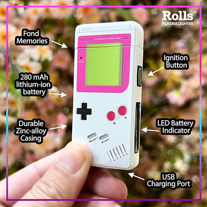 Rolls Electric Lighter - USB Rechargeable Cool Lighters - Retro Gamer Gifts for Women - Windproof Electronic Arc Lighter - Candle Lighter - Custom Unique Gadgets - by Rolls Plasma Lighter (Pink)