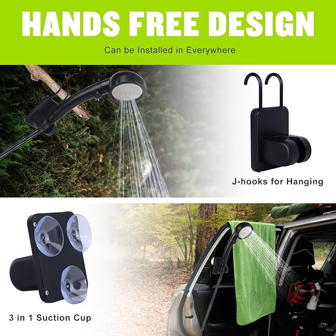 Portable Shower for Camping, [Long-Lasting] Spopal 6000mAh Rechargeable Camping Shower with Intelligent LED Display, 4 Spray Modes, IPX7 Waterproof Outdoor Shower Kit for Hiking, Travel, Car, Pet