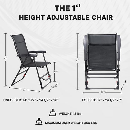 Sports Chair - Height Adjustable Camping Chair with 3 Levels, Lightweight Aluminum, Mesh Back - Rise Above The Crowd with Ultimate Comfort & Versatility