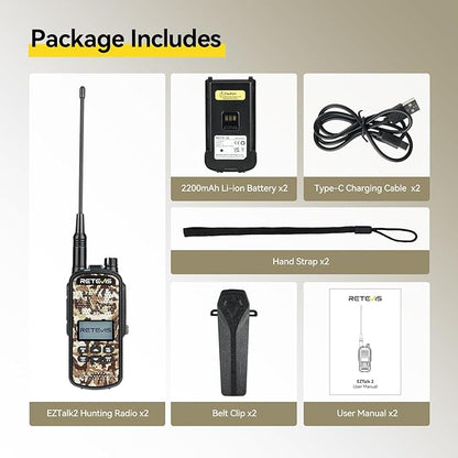 Retevis EZTalk 2 GMRS Two Way Radio, IP67 Waterproof Walkie Talkies, 2200mAh, NOAA, Rechargeable Hunting Radios Long Range, Handheld Walkie Talkie for Adult, Hunting Camo 2 Pcs