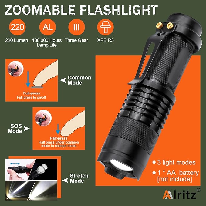 Alritz Emergency Survival Kit, 12 in-1 Outdoor Survival Gear Lifesaving Tools Contains Compass, Fire Starter, Flashlights for Camping Hiking Wilderness Adventures and Disaster Preparedness