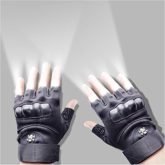 LED Flashlight Gloves, Half Finger Lighted Gloves Gifts for Men Women, Flashlight Gloves with 8 LEDs Stocking Stuffers Cool Gadgets Christmas Birthday Gifts for Men and Women