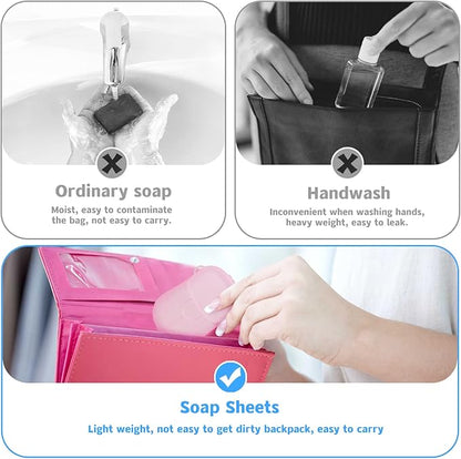 10 Boxes (500 sheets) Portable Hand Soap Flakes, Travel Paper Soap Sheets for Hand Washing, Disposable Laundry Clothes Soap Leaves for Traveling Hiking Camping