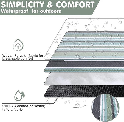 Waterproof Picnic Blanket 80" x 60" in Portable with Carry Strap for Beach Mat or Family Outdoor Camping Party, Park Blanket for Grass Park, Hiking, Travel, Concerts (Green&White, 80" x 60")