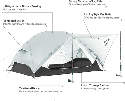 Naturehike Mongar UL 1/2Person Backpacking Tent,15D Nylon Waterproof Ultralight 1-2 Person Tent with Footprint