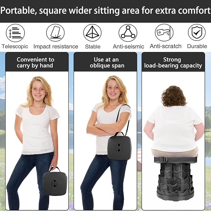 2 Pack Square Collapsible Stool, 400lbs Max Weight, Lightweight But Sturdy, Portable Retractable Folding Telescoping Foldable Camping Stool for Adults Outdoor Fishing Hiking BBQ