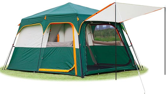 KTT Extra Large Tent 6-10-12-14 Person(B),Family Cabin Tents,2 Rooms,3 Doors and 3 Windows with Mesh,Straight Wall,Waterproof,Double Layer,Big Tent for Outdoor,Picnic,Camping,Family Gathering