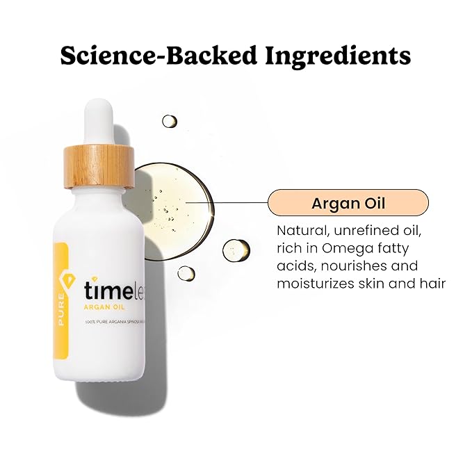 Timeless Skin Care Argan Oil - 100% Pure Argan Oil for Face & Hair Care - For Dry Skin - Fragrance-Free - Use with Moisturizer or Hair Products - 2 oz