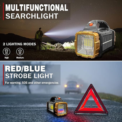 1-Pack Solar Flashlight High Lumens Rechargeable Outdoor Waterproof Spotlight LED Work Light Searchlight Lantern for Camping Emergencies
