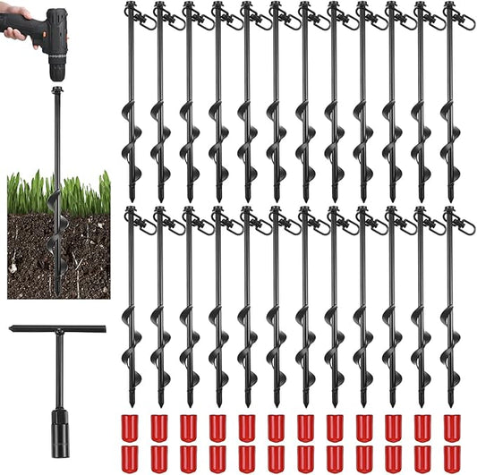 Reginary 36 Pcs Ground Anchors Screw in Tent Stakes Heavy Duty Trampoline Anchors High Wind for Camping Canopy Carport Sheds Beach Sand Stakes Metal Swing Set (Black)