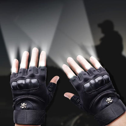 LED Flashlight Gloves, Half Finger Lighted Gloves Gifts for Men Women, Flashlight Gloves with 8 LEDs Stocking Stuffers Cool Gadgets Christmas Birthday Gifts for Men and Women