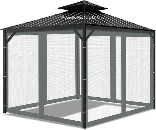 Gazebo Universal Replacement Mosquito Netting, 10' x 12' Outdoor Mesh Netting Screen 4-Panel Sidewall with Zipper for Patio Canopy Garden Porch Pergolas and Backyard, Gray(Mosquito Net Only)