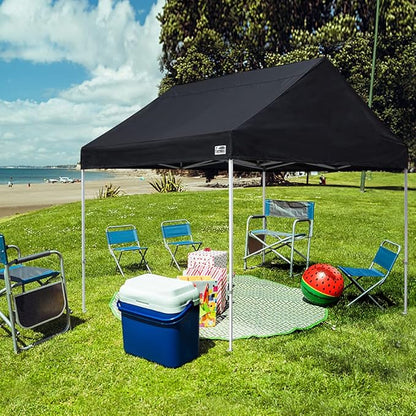 Eurmax USA Patented 10x10 Pop Up Canopy Tent Party Tent Commercial Instant Canopies Shelter with Heavy Duty Roller Bag,Bonus 4 Sand Bags (Dark Black)