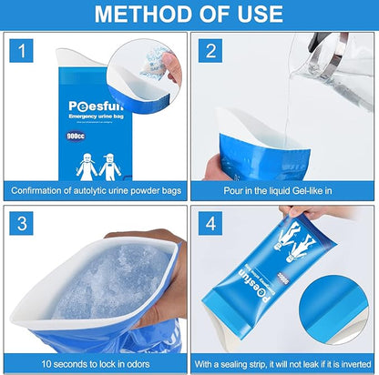 Portable Emergency Urinal Bag, 24 Pack Travel Urine Bag, 900ml Unisex Pee Bag, Resealable Disposable Urinal for car, Traffic Jams, Camping, Road Trips, Pregnant Women, Patients, Children